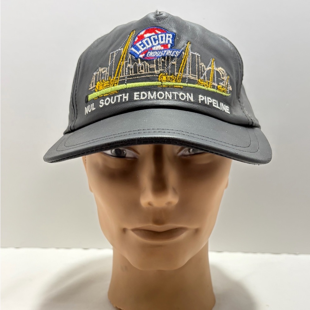 Ledcor Black Embroidered Leather Cap - Nul South Edmonton Pipeline Trucker Hat